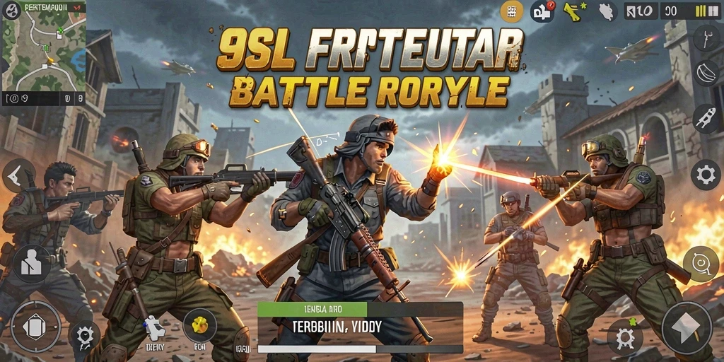 Screenshot 9SL menampilkan aksi seru dalam peperangan Battle Royale.