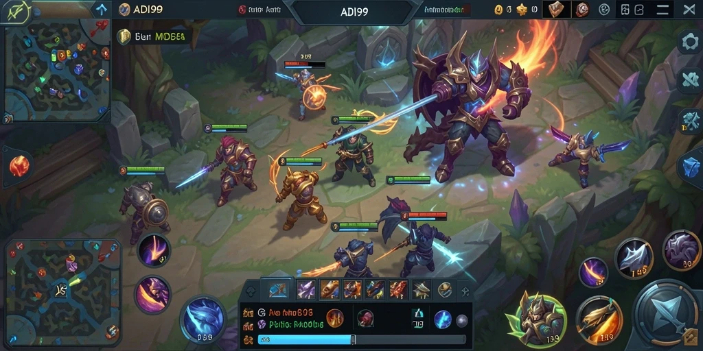 Tangkapan layar gameplay ADI99, menunjukkan aksi seru dalam pertandingan MOBA.