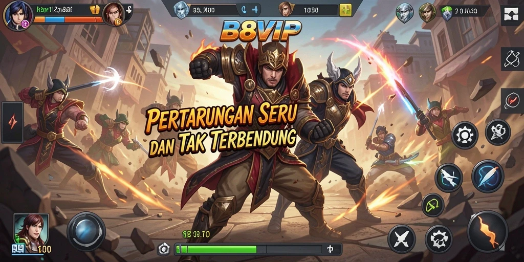 Tampilan gameplay B8VIP yang menampilkan pertarungan seru dan karakter unik.