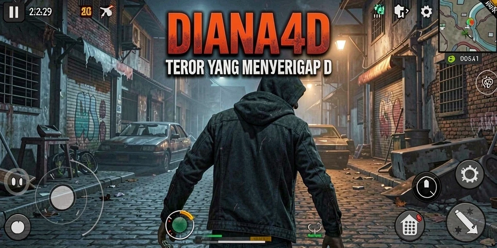 Screenshot permainan DIANA4D yang menampilkan suasana kegelapan dan ketegangan.
