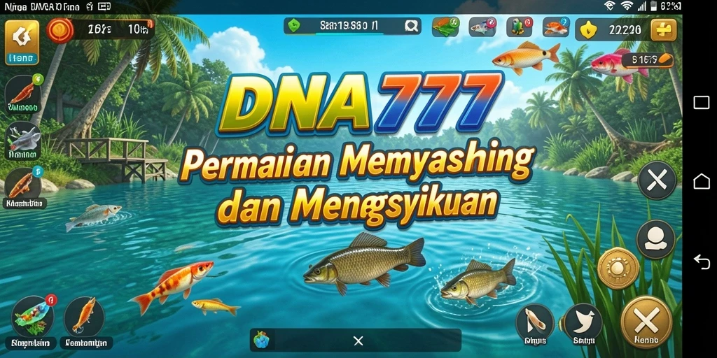 Screenshot gameplay DNA777 menampilkan aksi seru memancing dengan ikan melompat.
