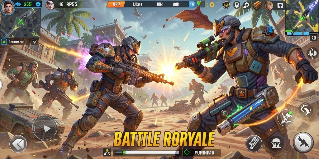 Screenshot dari gameplay seru RP55 dalam aksi Battle Royale.