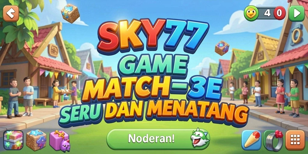 Tangkapan layar permainan SKY77 menampilkan kombinasi warna-warni dalam gameplay Match-3.