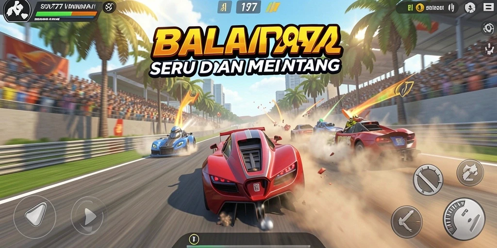 Screenshot gameplay SOV777 menunjukkan aksi balapan yang mendebarkan di lintasan.