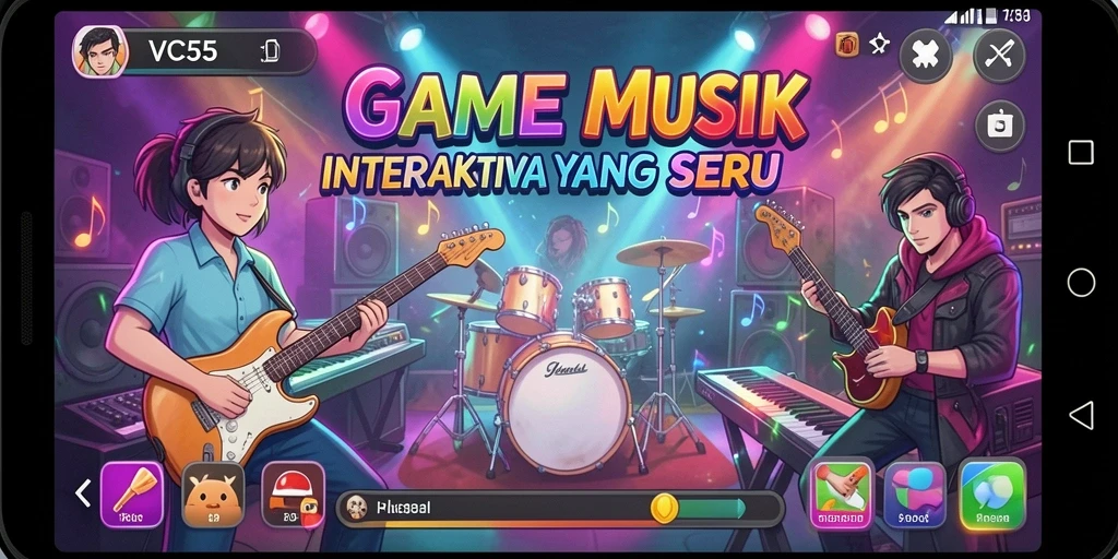 Screenshot utama VC55 menampilkan gameplay musik yang seru dan interaktif.